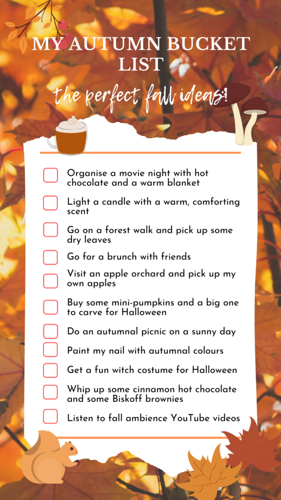 a written list of autumn activities with autumn stickers